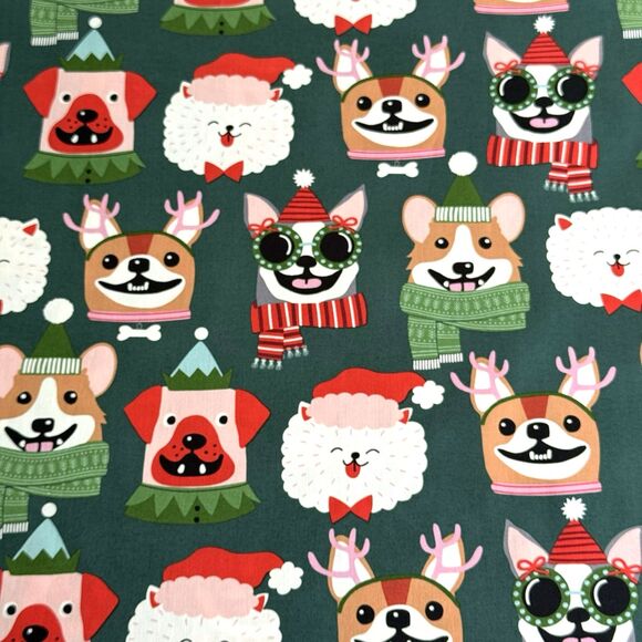 Alexander Henry Christmas Holiday Canine Dog Fabric Cotton 2021 Green BTY - Picture 2 of 5